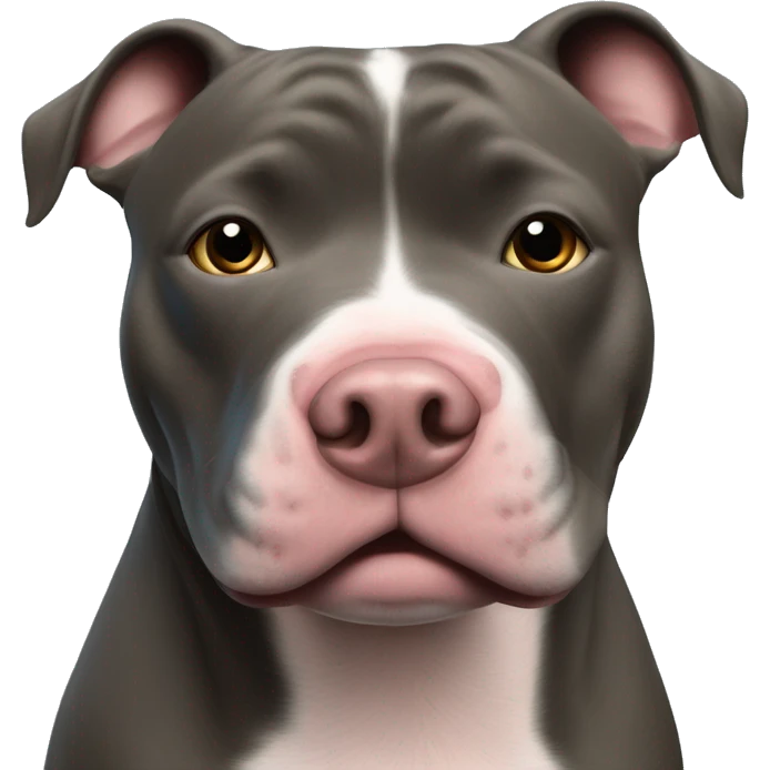 Blue Staffordshire bull terrier smelling a pig emoji
