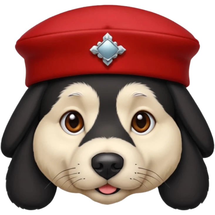black suited old dog with red fes hat emoji