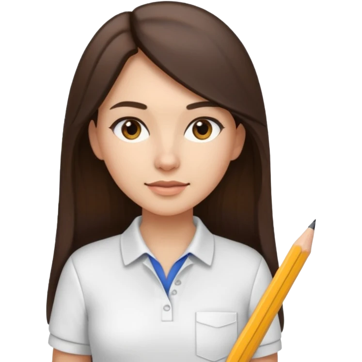 architect woman light skinned dark brown hair in WHITE POLO, long hair but then wearing proper architeture attire emoji