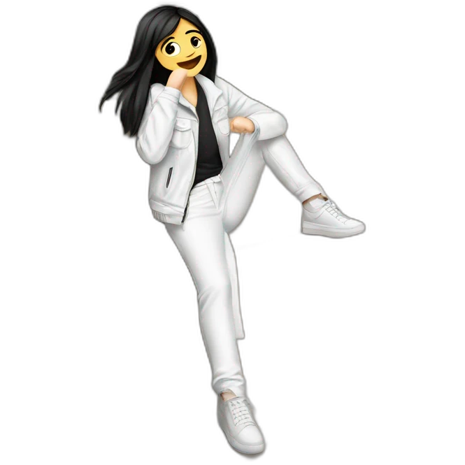 black-haired girl sitting outdoors emoji