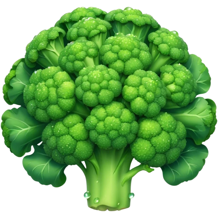 Cinematic lush green broccoli, detailed florets glistening with dewdrops, ultra-fresh and vibrant, soft glowing background, healthy and delicious. emoji