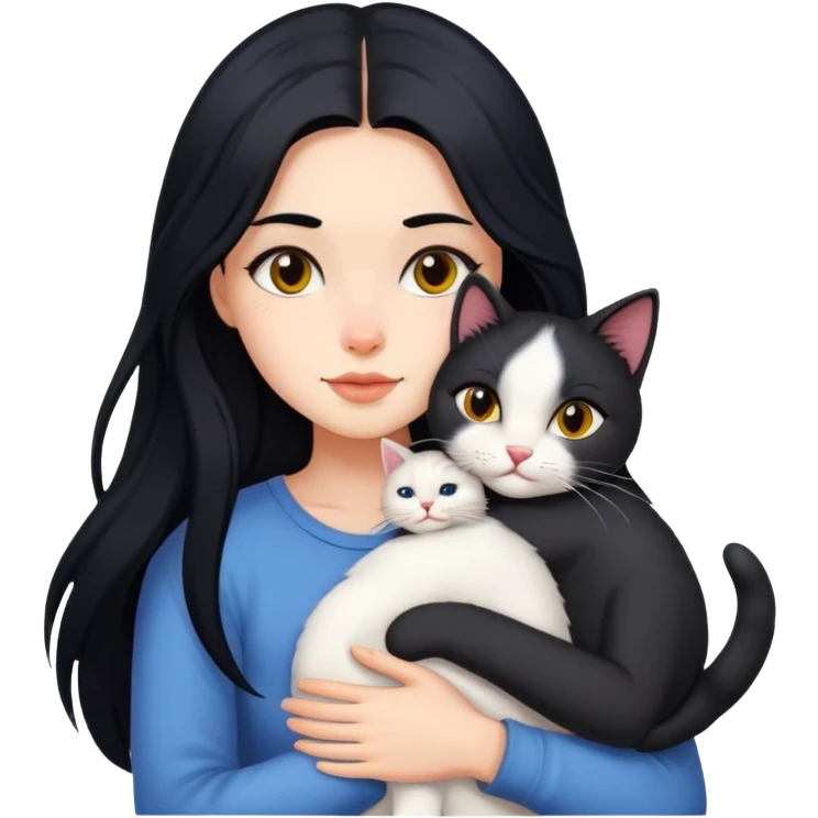 Hot girl with long black hair hugs a cat  emoji