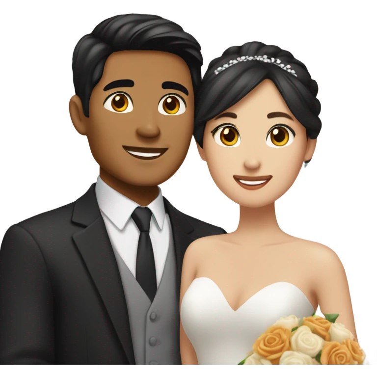 Brown eyes tan skin Asian man with brown eye black hair light fair skin woman in love in wedding  emoji