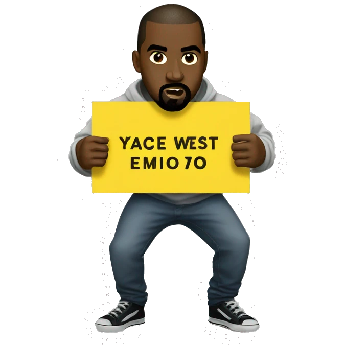 Kanye west holds a yellow sign with tshirt emoji