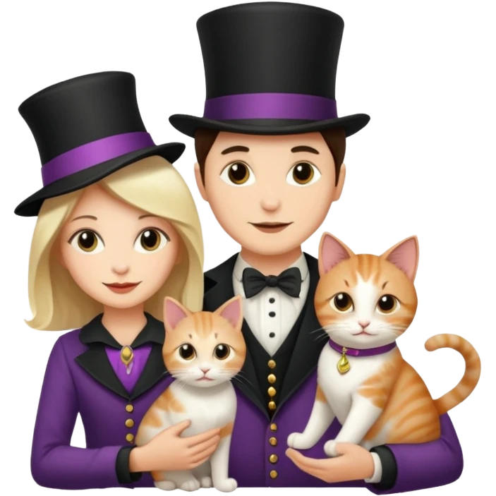 magician couple and their pet cat emoji