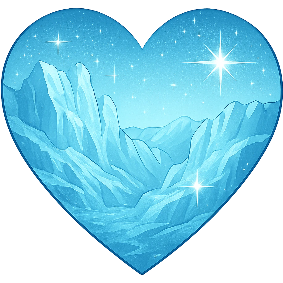 heart with a sparkling glacier landscape, clean digital illustration emoji