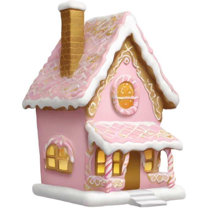 light pink and gold and white gingerbread house emoji