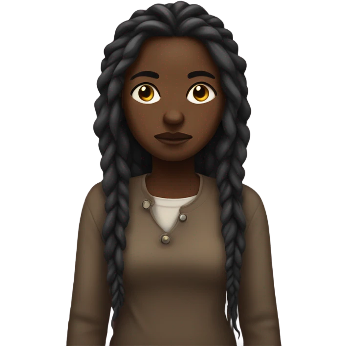 dark-skinned girl frowning with dreadlocks emoji