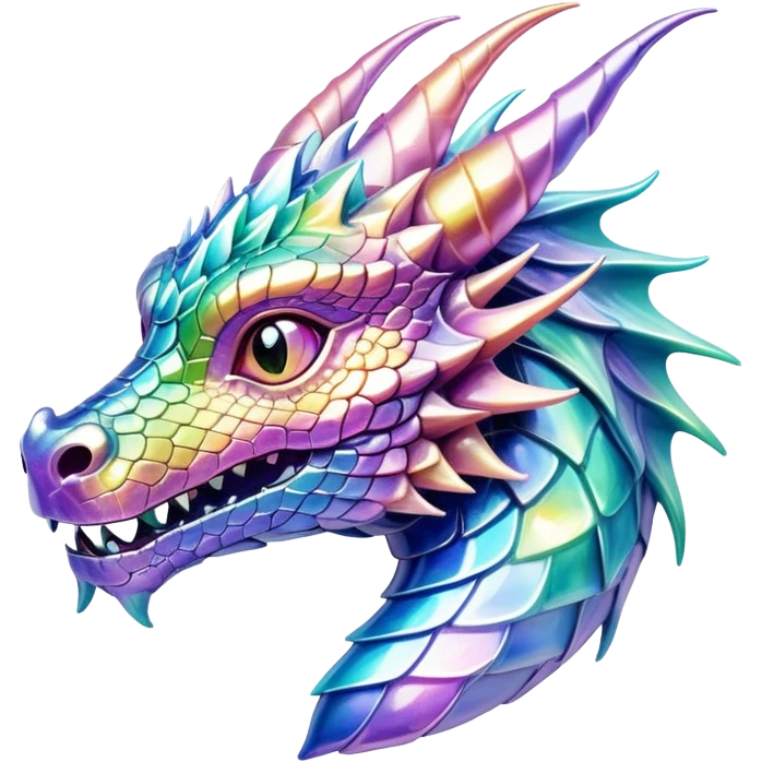Sparkly glossy Pastel iridescent glass dragon head profile  emoji