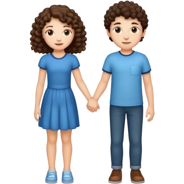 Cute brunette girl and a curly hair boy holding hands emoji
