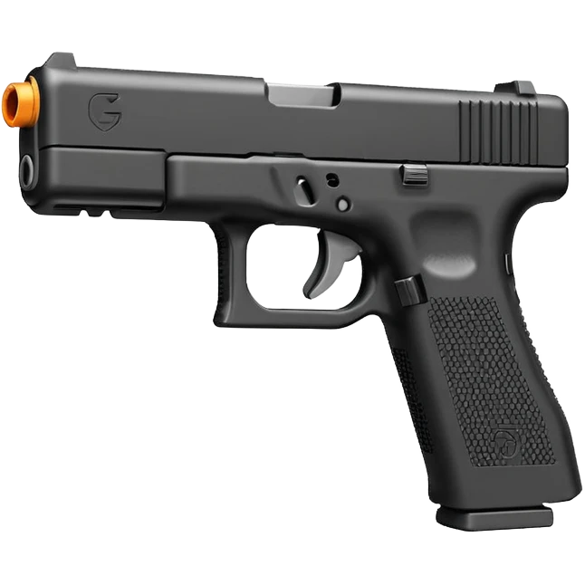 emoji of a compact pistol resembling a Glock 17 with an extended magazine, flat vector style, simple shapes, bold outlines, high contrast, small details removed, 1-color shadow, transparent background, 512x512 emoji