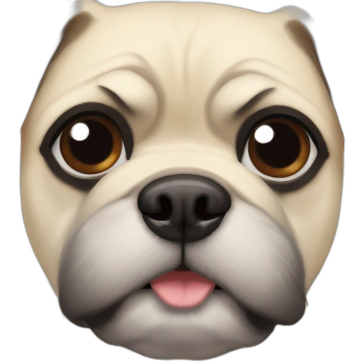 A pug cross bred with a schnauzer with fully white furr and brown eyes emoji