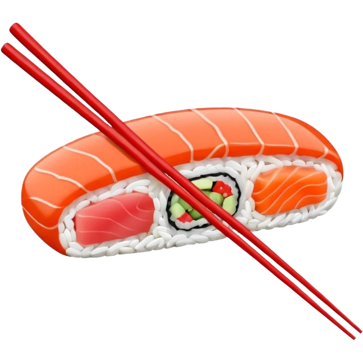 Japanese cuisine humanless avatar in minimalist emoji-style illustration. Sushi and chopsticks, clean lines, red white colors, flat design, calm and modern. emoji