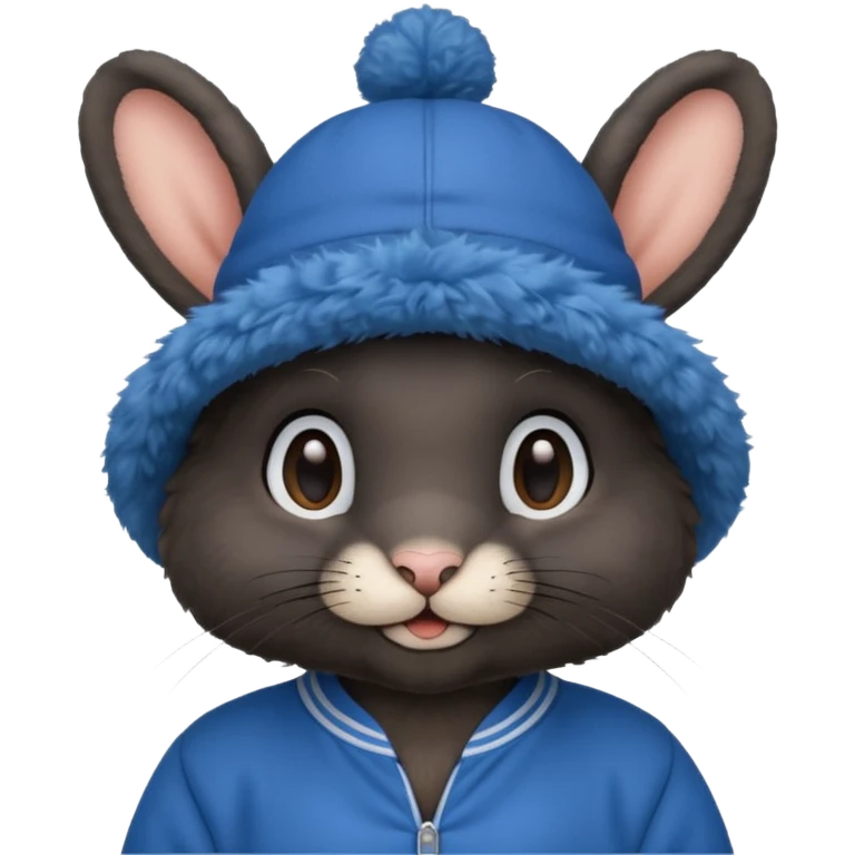 curly black rabbit with blue jersey and hat emoji