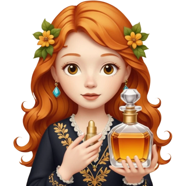 Ginger cute girl in autumn and she has perfume in her hand emoji