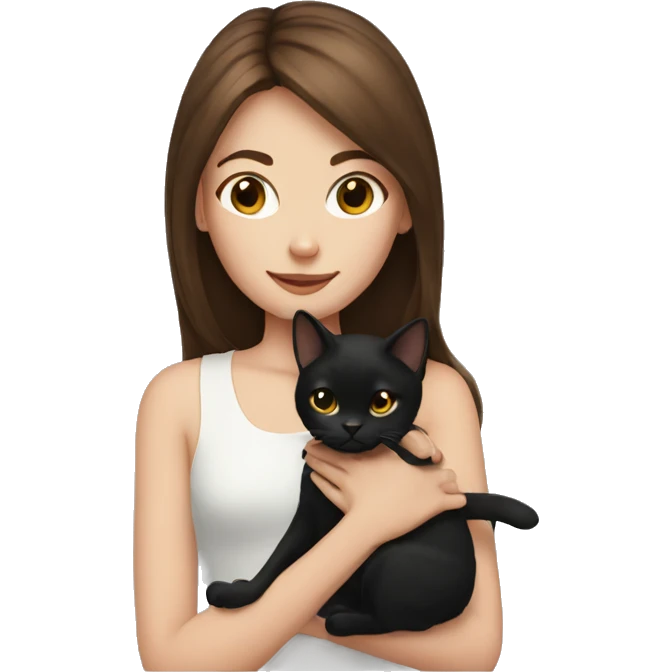 Girl with brown hair holding a black cat emoji