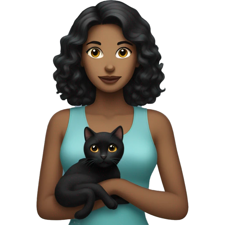 Pretty black haired woman holding Black cat emoji