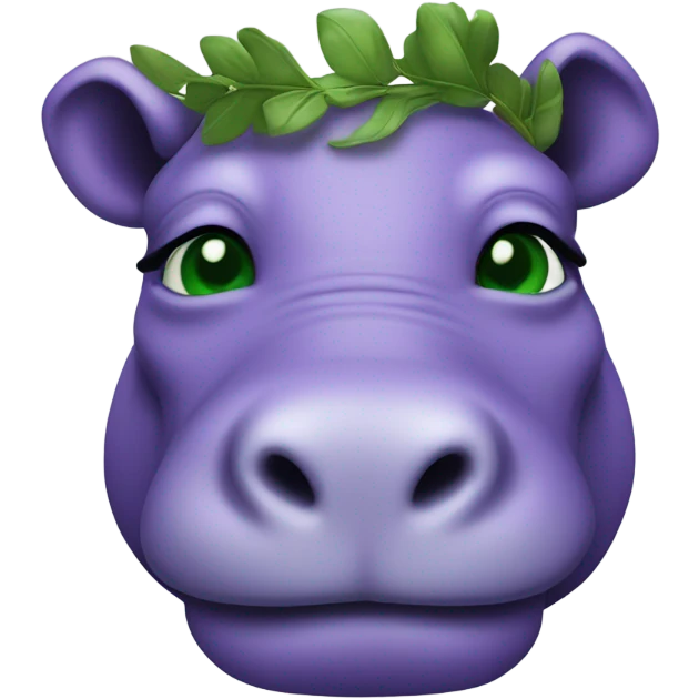 A purple hippo with green eyes and a laurel wreath emoji