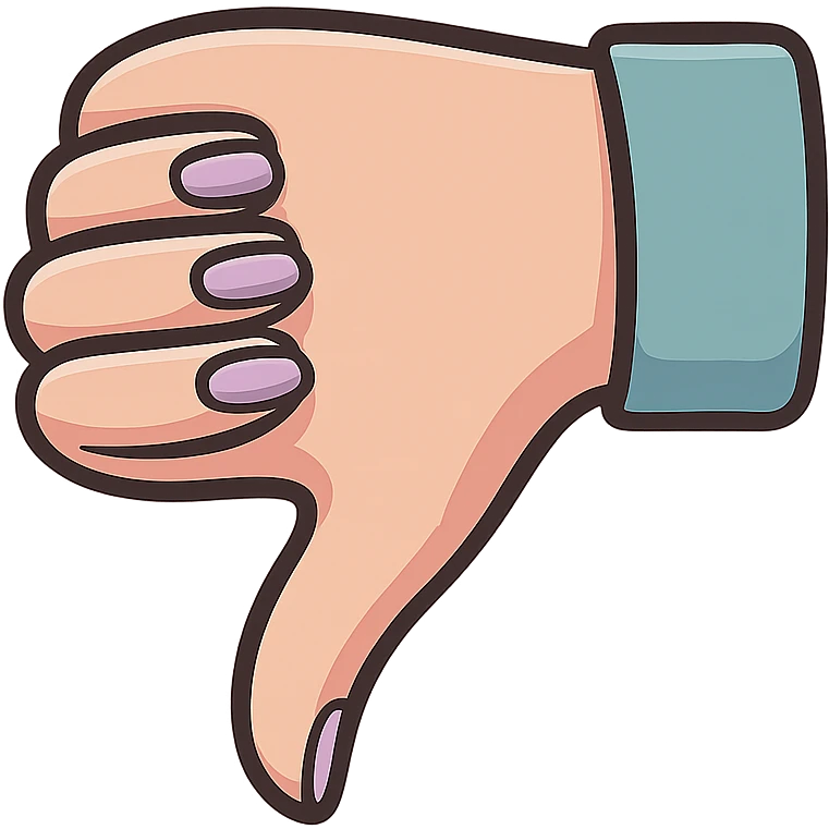 neat female hand with manicure showing dislike (thumb down), side view, thin clean contours, elegant soft rounded shapes, pastel palette #98B5BC, #B5B3C1, #C9A3C9, #E4C0CA, #F7DCD1, #F7C0AA, detailed shadows and highlights, soft lighting, no background emoji