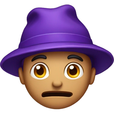 guy looking scared wearing purple hat emoji