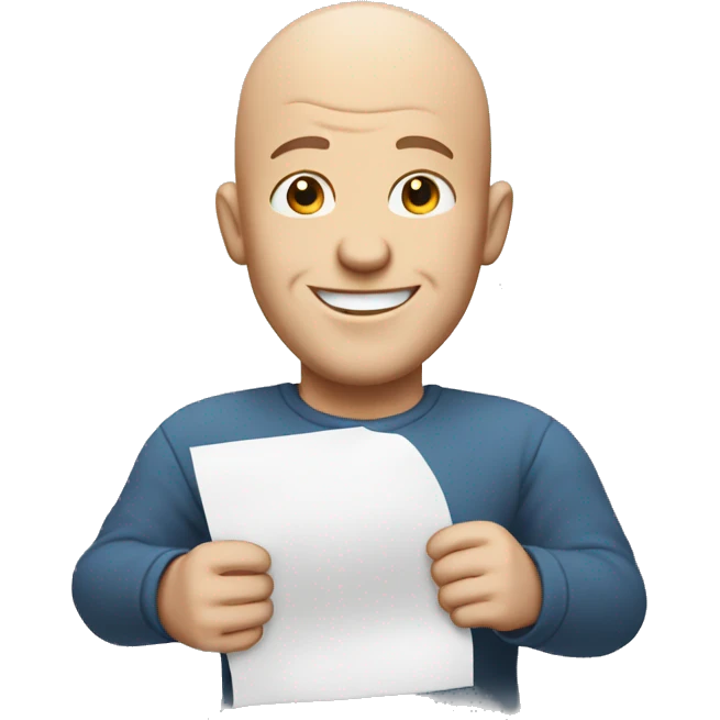 bald white guy smiling holding paper from the back emoji