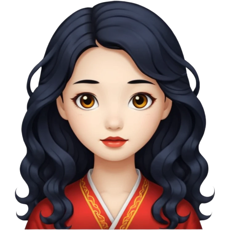 pretty girl with Chinese features, long wavy black hair, black eyes emoji
