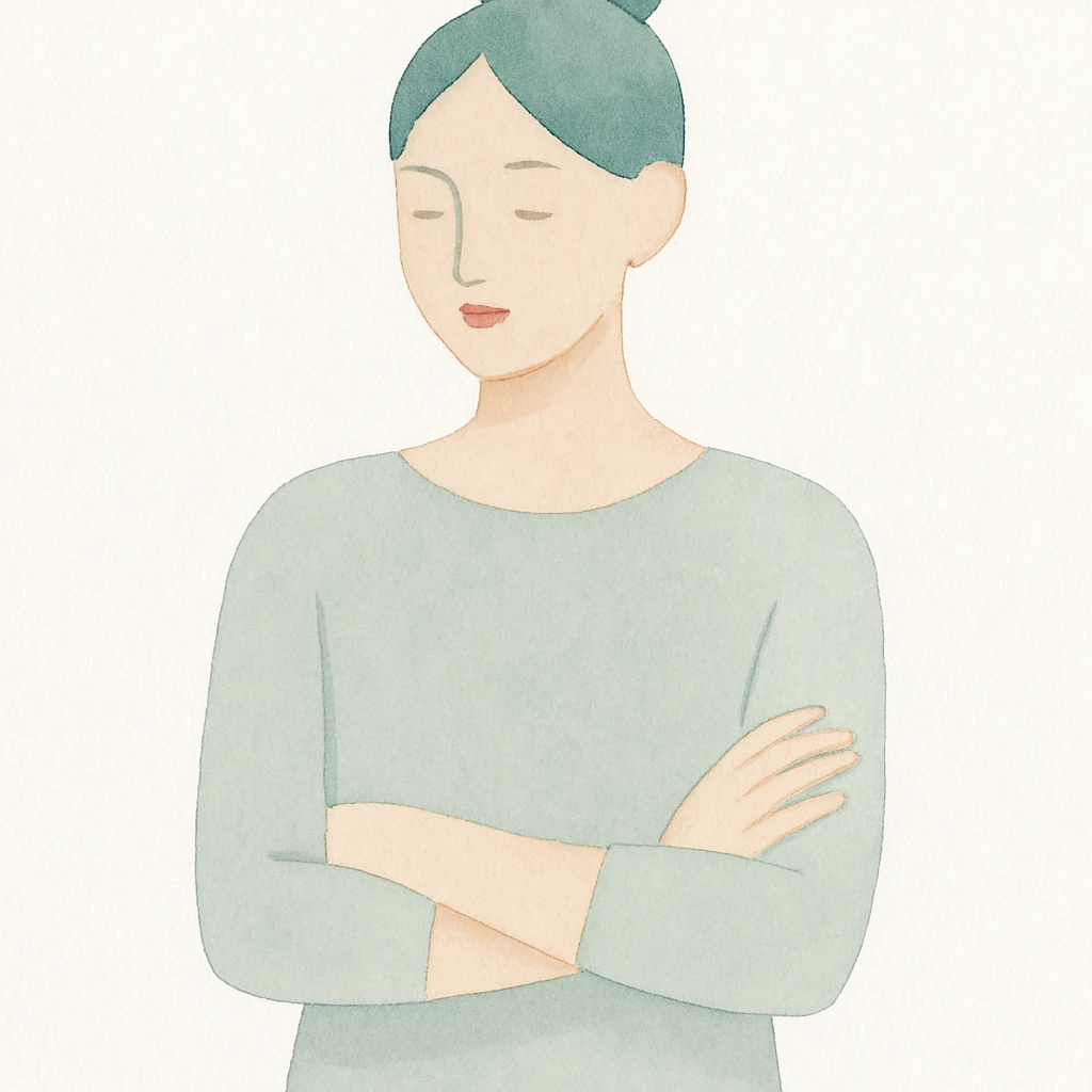 a woman crossing her arms, watercolor art style emoji