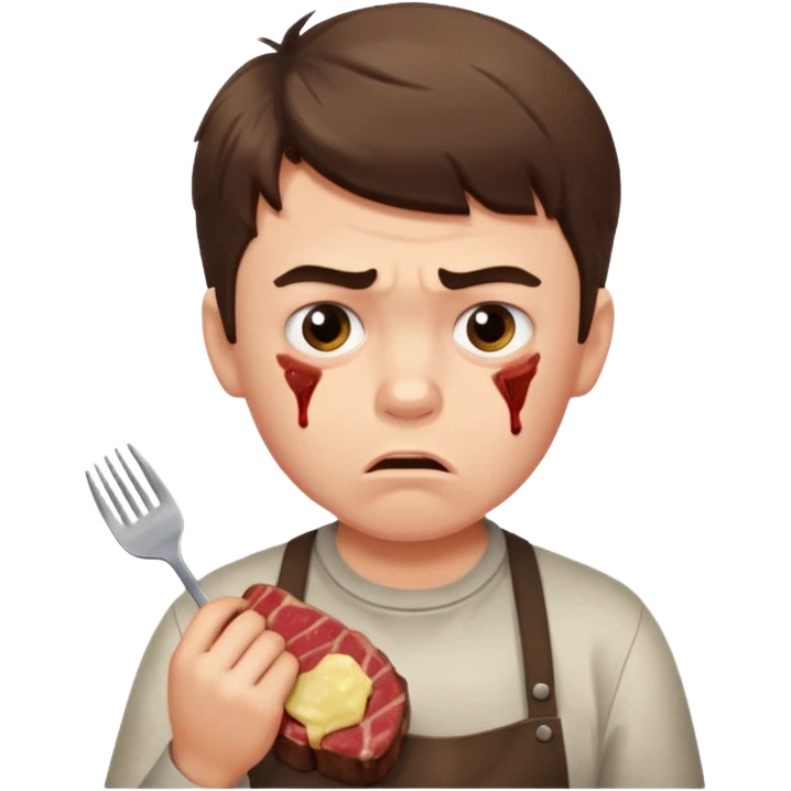 мальчик ест стейк и ему не нравится emoji