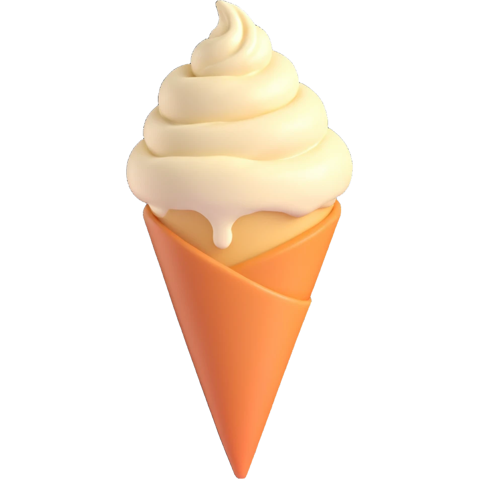 simple vanilla gelato without topping, inverted cone emoji