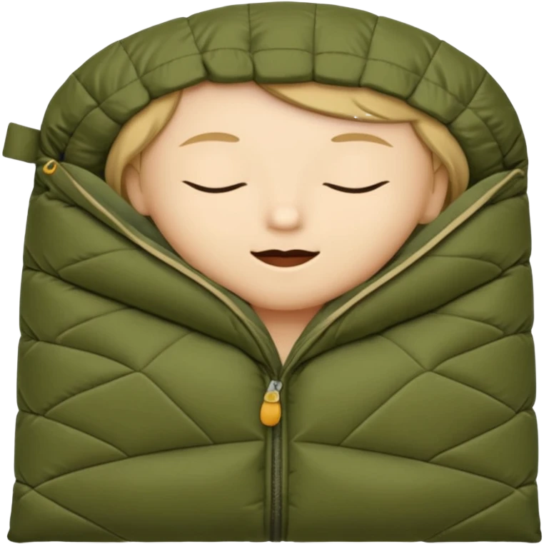 sleeping bag in blue/yellow to olive & tan (#7D7A52 / #E1C699). emoji