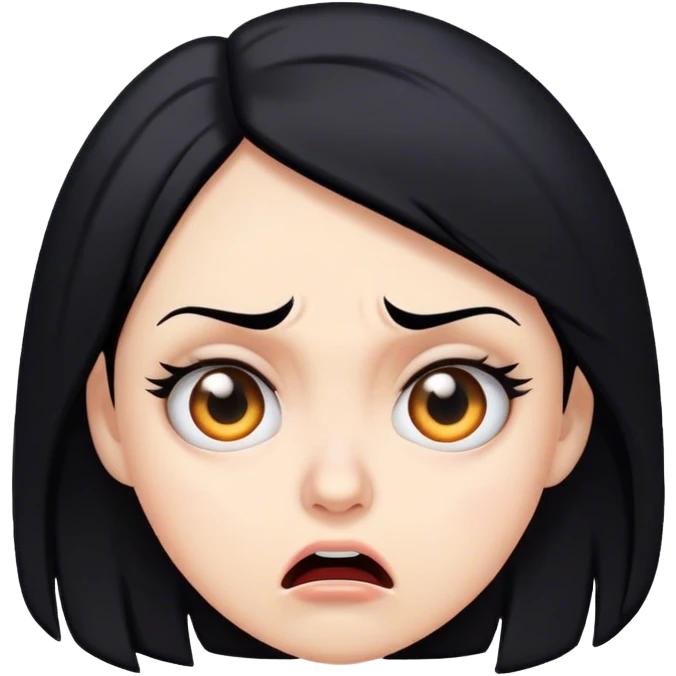 white woman black hair with face of shock, fear, and disgust emoji