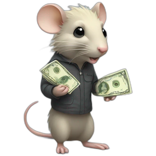 Rat standing up with long blond hair holding money emoji