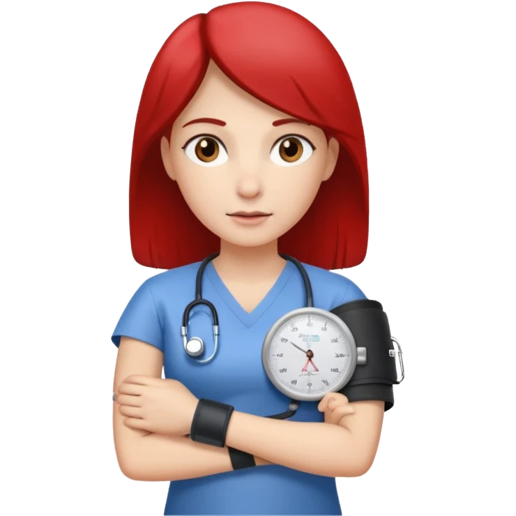 blood pressure cuff wrapped around upper arm with dial reading female patirent emoji