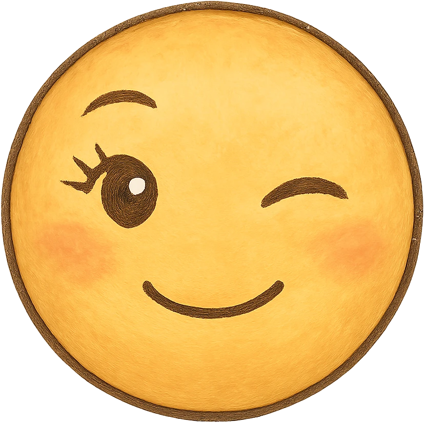ghibli style face emoji with one joined eyelash emoji