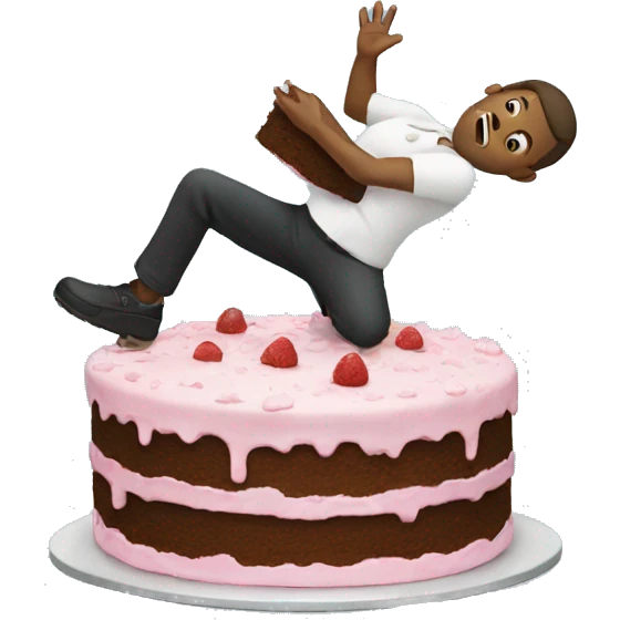 person holding a cake and falling emoji