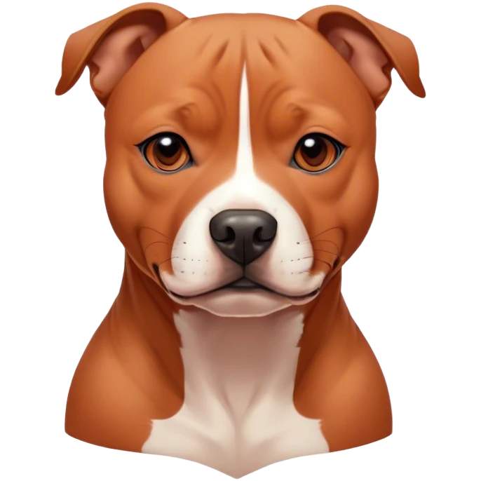 Cinematic Noble Red/Fawn Staffordshire Bull Terrier Portrait Emoji, Poised and regal, with a compact, muscular build and a sleek, well-groomed red/fawn Fur accented by subtle white markings, deep-set soulful dark eyes, Simplified yet sharp and sophisticated features, highly detailed, glowing with a soft, dignified glow, high shine, intelligent and loyal, stylized with an air of strength, focused and attentive, soft glowing outline, capturing the essence of a watchful and confident guardian, so majestic it feels as though it could stride out of the screen with effortless authority! emoji
