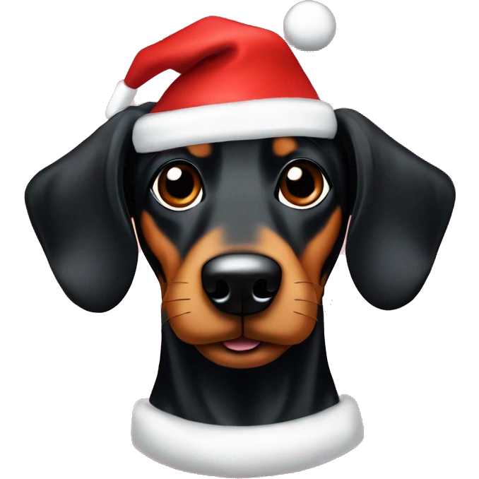 Black and Tan sausage dog in Christmas hat emoji