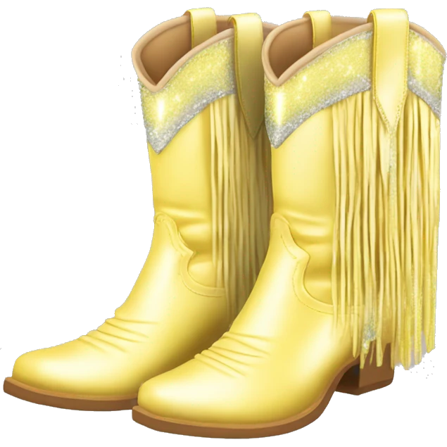 Realistic pastel yellow fashion cowgirl boots with sparkly shiny glitter fringe on them. emoji