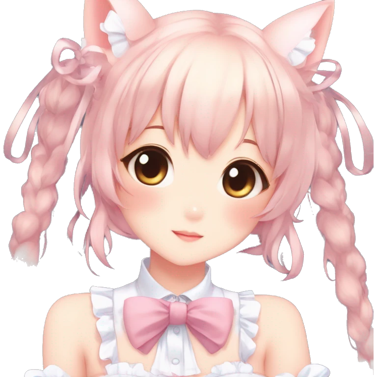 Gorgeous anime style catgirl with blushing face with maid outfit bow tie idol model kawaiicore pearly petite simplistic aesthetic trending style emoji