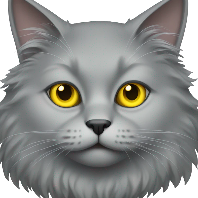 A gery fluffy cat with yellow eyes  emoji