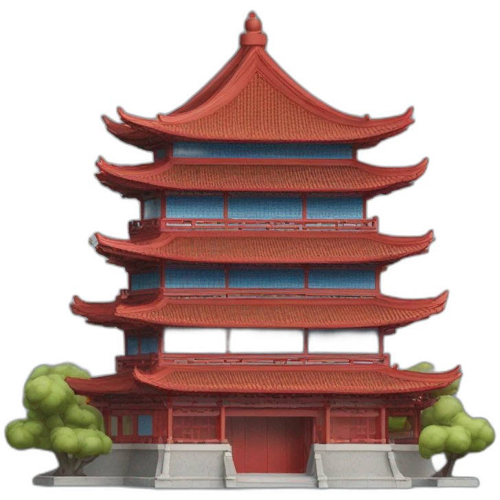 A large Chinese-style building with a blue roof and red wooden structures emoji