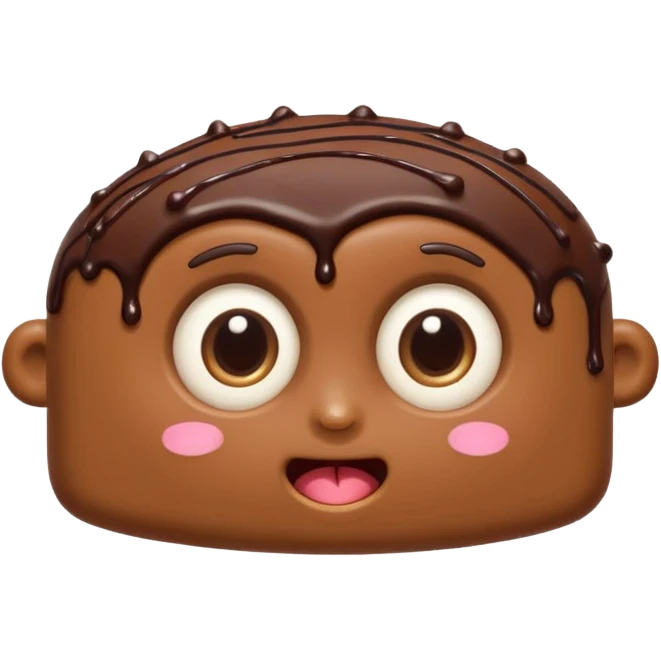 Funny cartoon rectangular chocolate mini pastry, slightly messy and squished, chocolate dripping, big round eyes, wide open mouth, playful surprised expression, text above: "ПАСТИЧКА", chibi style, Twitch emoji style, transparent background, colorful
``


 emoji