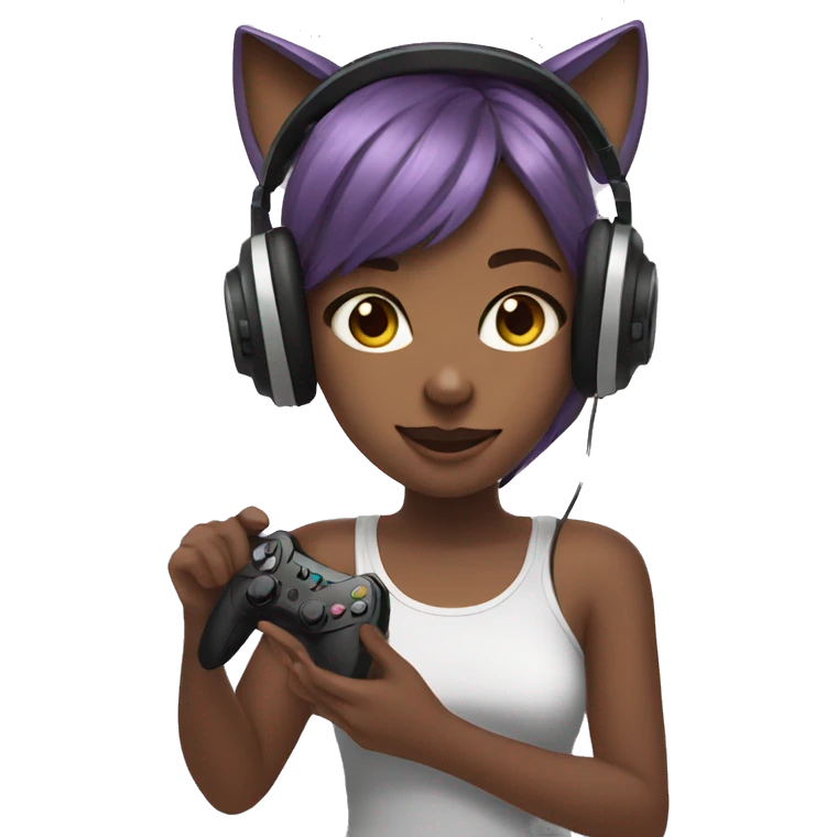 Girl with cat ear headphones holding controller  emoji