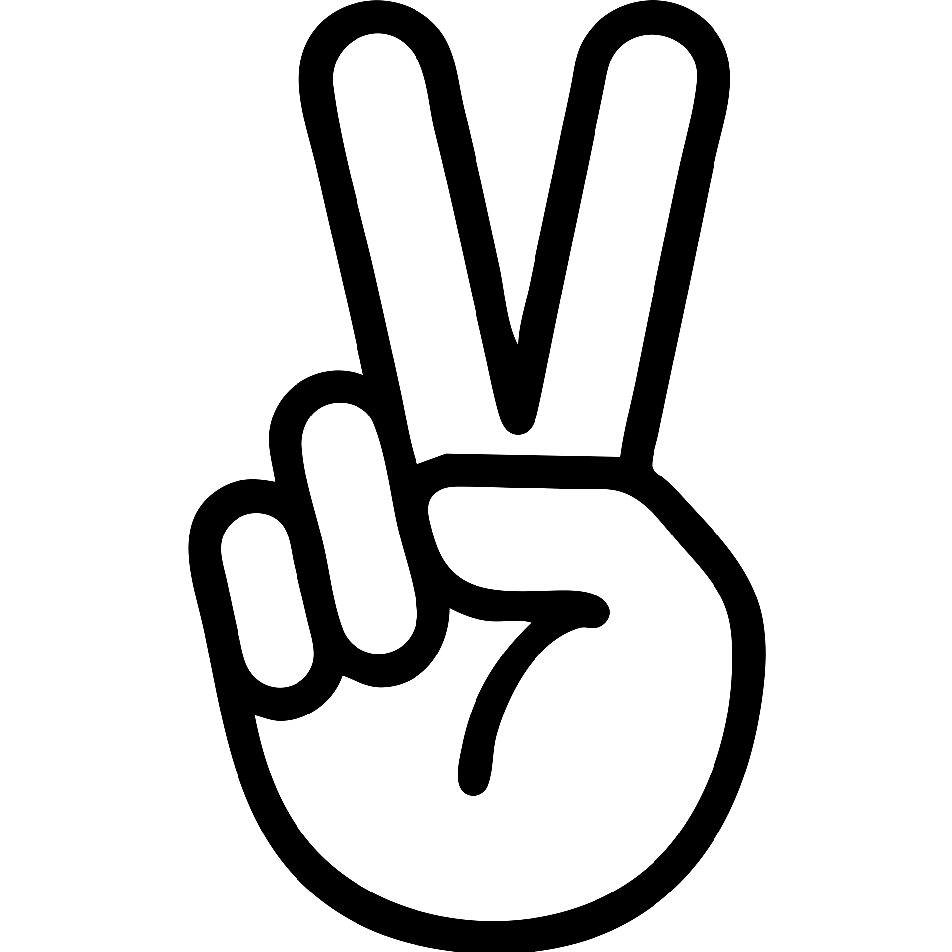 minimal outline style hand showing a peace sign gesture with the ring finger touched by the thumb, simple and clean lines emoji