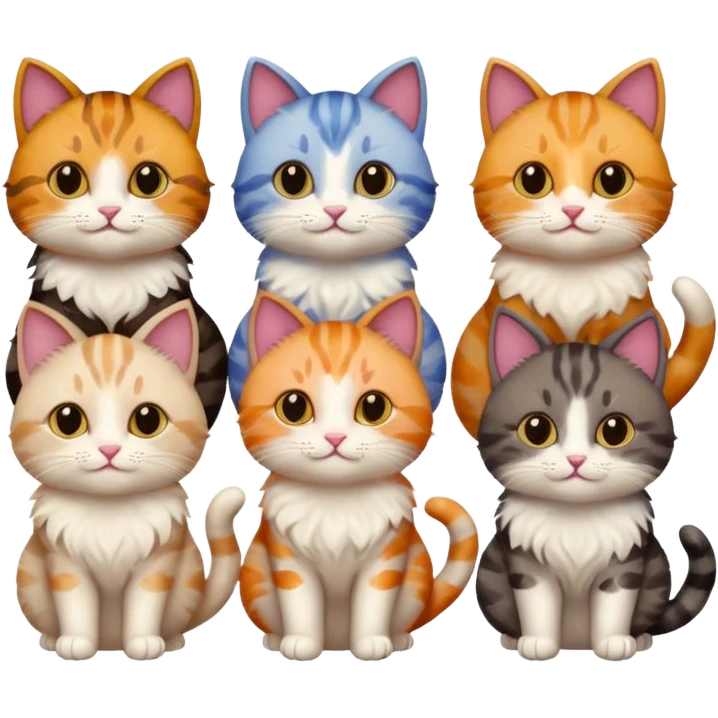 6 cats with different coloured coats emoji