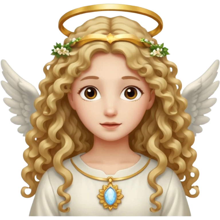 Gentle angel with long curls and cloud background emoji