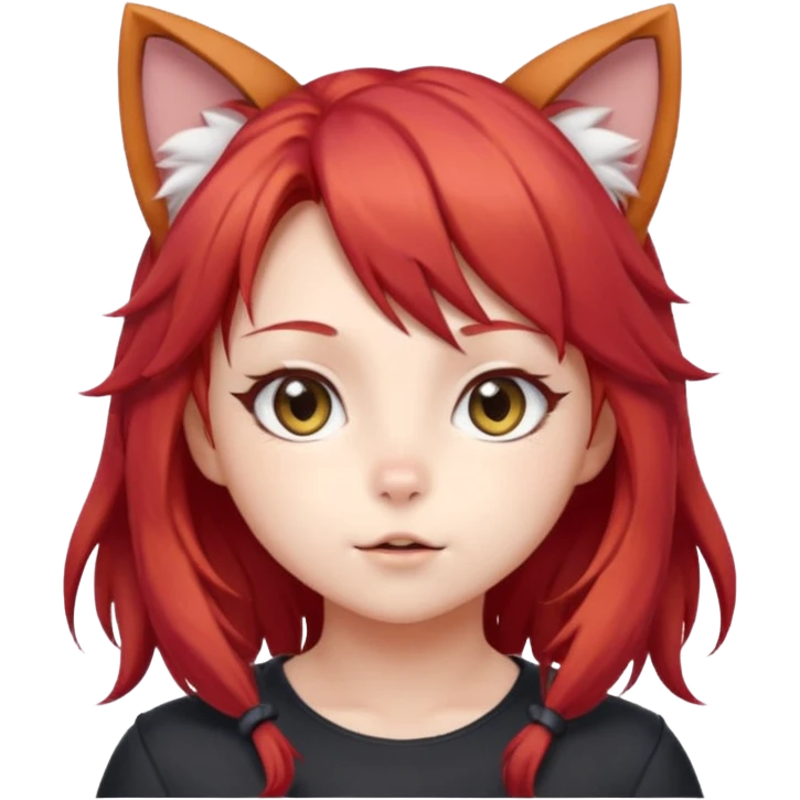 cute anime cat-girl with cat ears, red blowing hair emoji