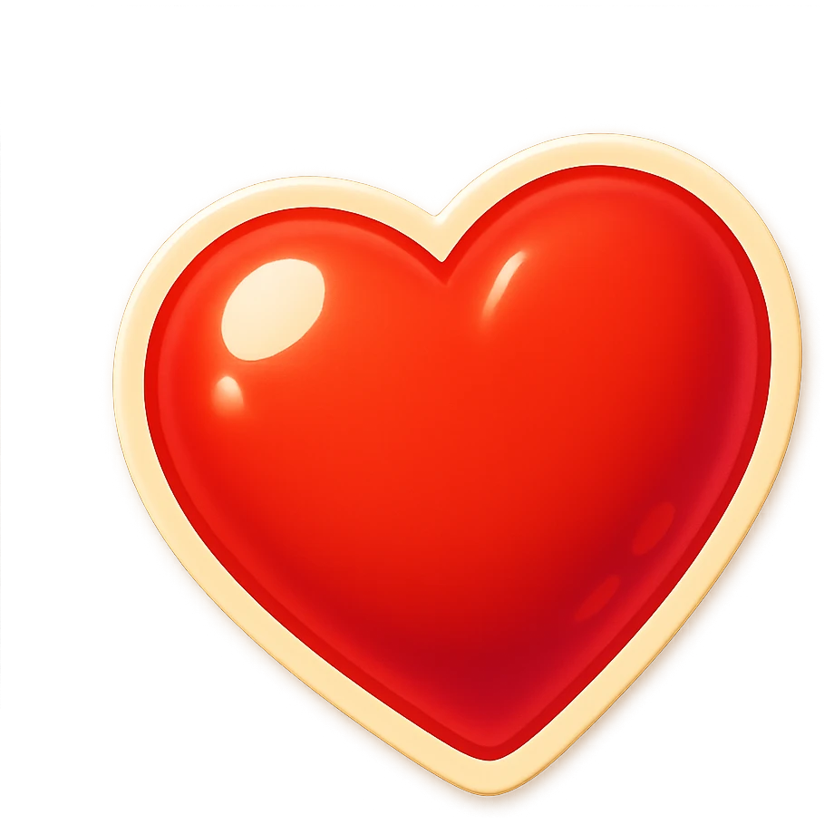 Transform the heart shape and color into a modern emoji logo style. Add a subtle beating effect and emoji-style shine. Remove any text. Keep it clean and vibrant as a retro stickers style emoji logo. emoji