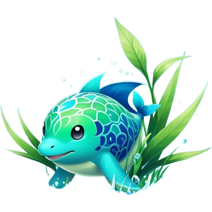 Elemental grass-type-water-type magical colorful exotic animesque Pokémon-Fakémon-animal-creature emoji