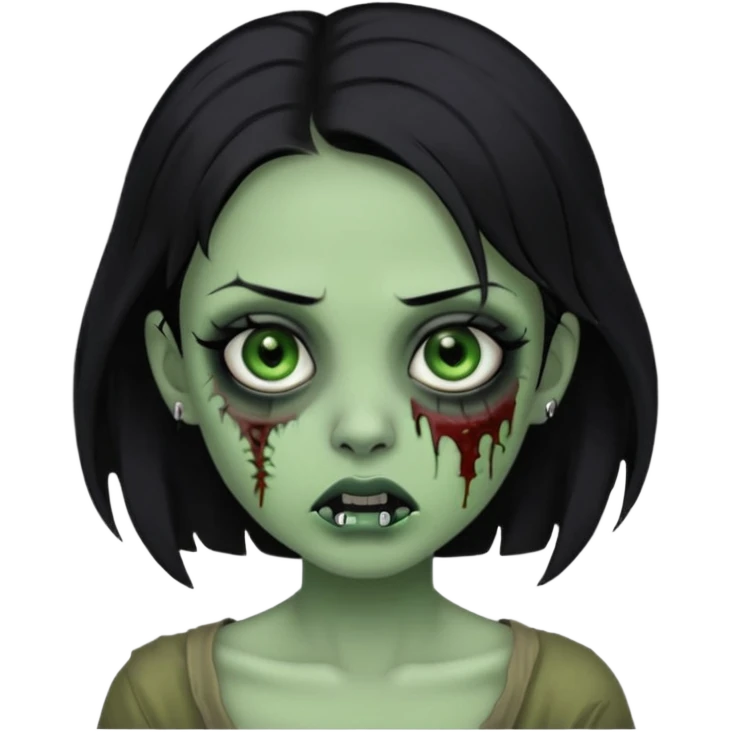 Zombie girl with a septum piercing black hair green skin emoji